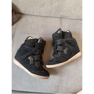 Isabel Marant Black Suede Wedge Sneakers